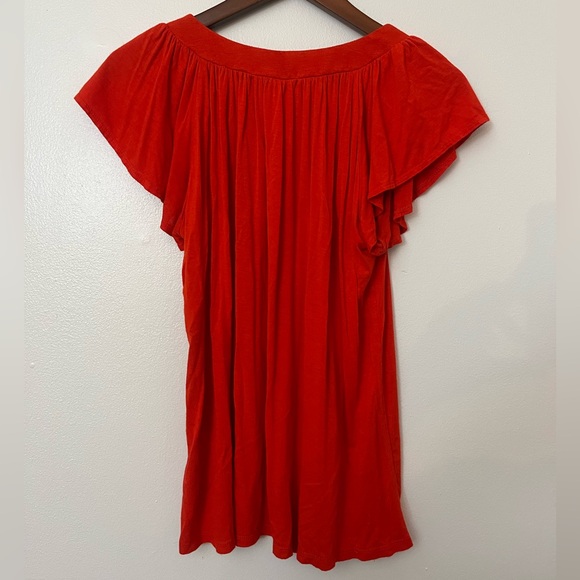 FOSSIL Red Orange Flowy Short Sleeve Top - Picture 2 of 4